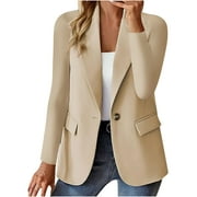 Luxalzxs Blazers for Women Business Casual Long Sleeve Button Open Front Blazer Work Office Jacket Solid Trendy Suit Jacket with Pockets